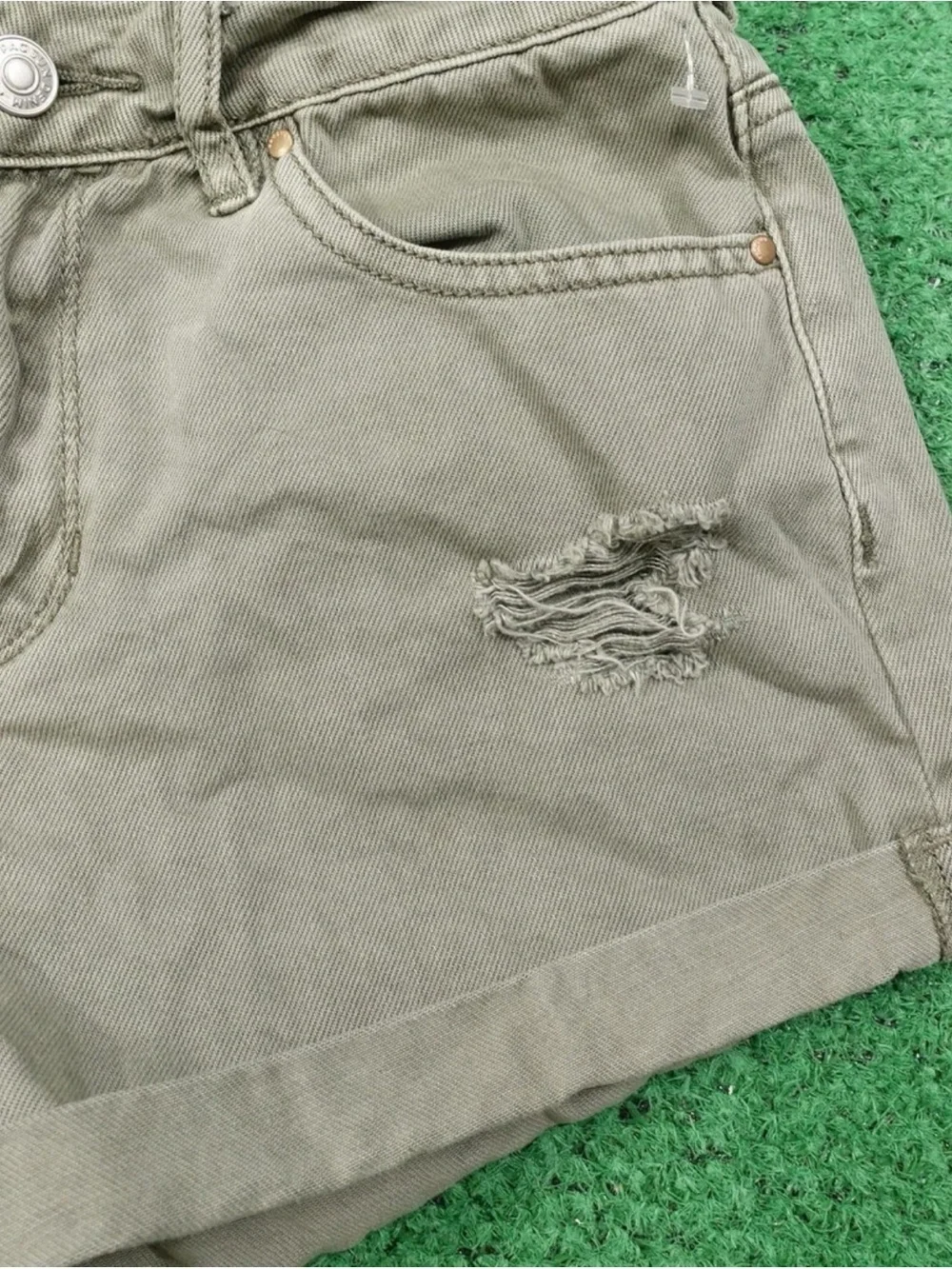 PacSun Olive Green Distressed High-Rise Jean Shorts